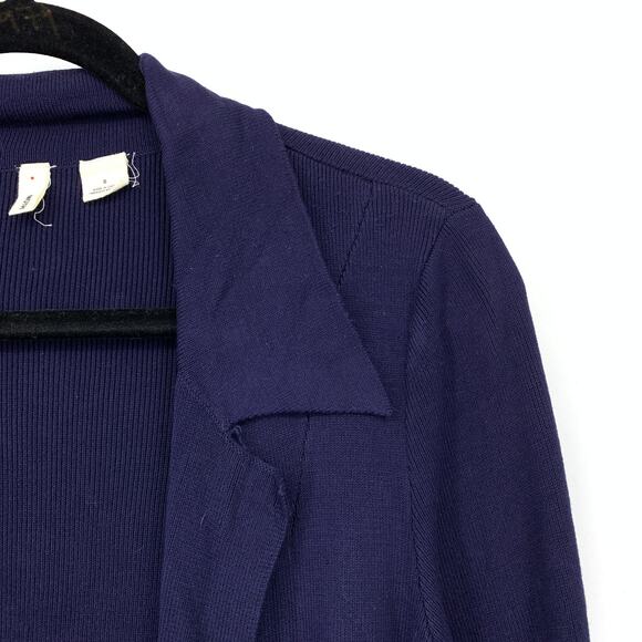 Anthropologie Moth Open Front Cropped Cardigan Sweater Womens Sz Small Navy Blue - Picture 3 of 6